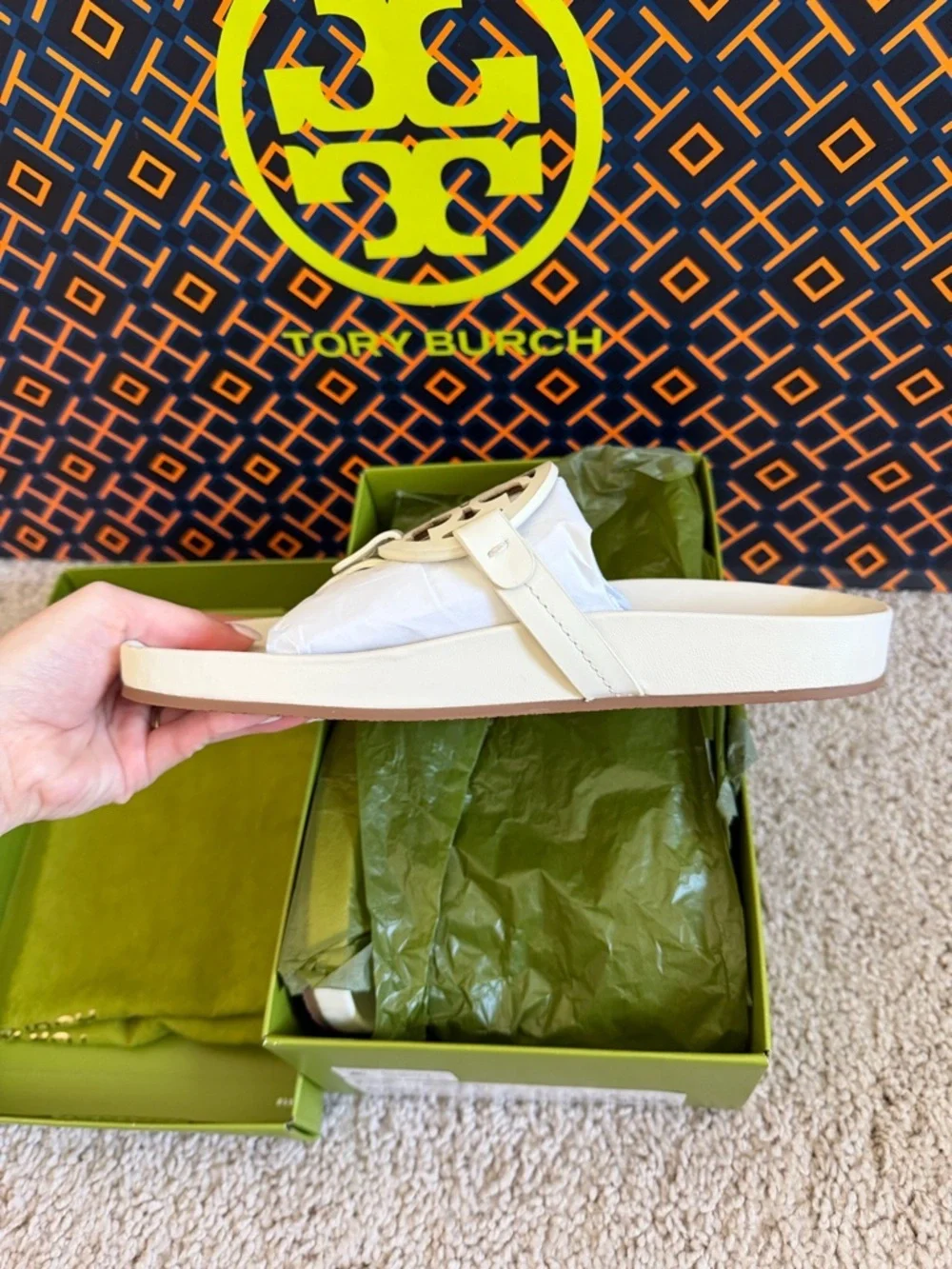 Tory Burch Miller Cloud Leather Sandal New Ivory Size 8